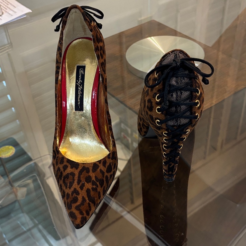 Beverly Feldman Leopard-Print Lace-Up Pointed Toe Pumps - Brown
